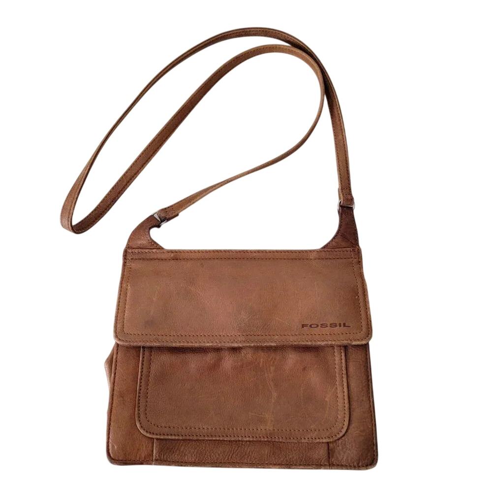 Fossil Genuine Leather Vintage Two in One Crossbody Bag Camel Brown